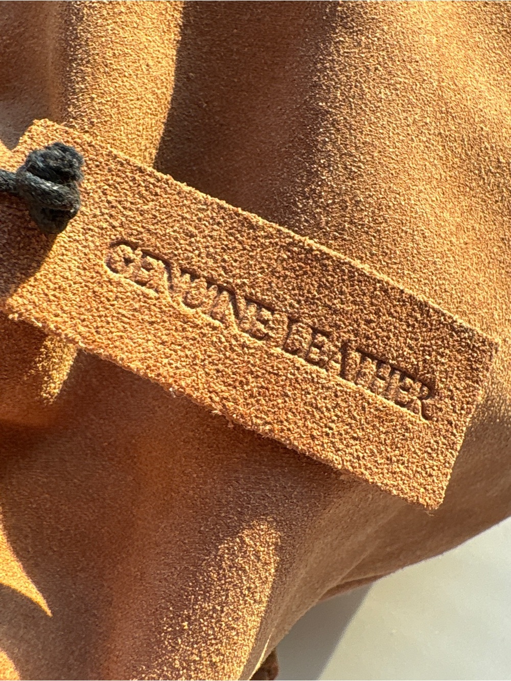 World Market Brown Suede Bucket Bag Metal Ring Handle Drawstring Leather Purse - Picture 4 of 9
